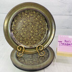 Vintage Franciscan MADEIRA Green Band Floral Earthenware Dinner Plates Set of 4